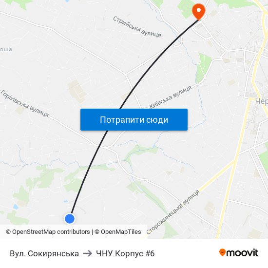 Вул. Сокирянська to ЧНУ Корпус #6 map