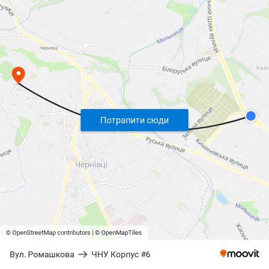 Вул. Ромашкова to ЧНУ Корпус #6 map