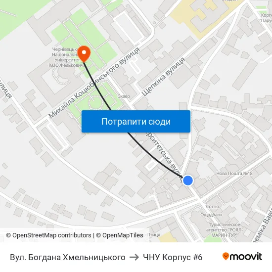 Вул. Богдана Хмельницького to ЧНУ Корпус #6 map