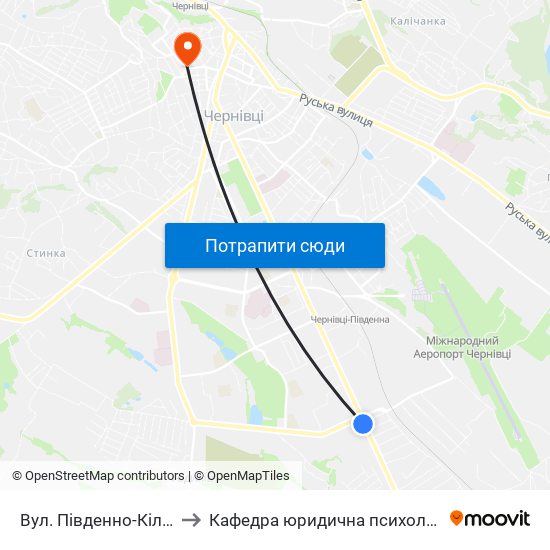 Вул. Південно-Кільцева to Кафедра юридична психологія ЧНУ map