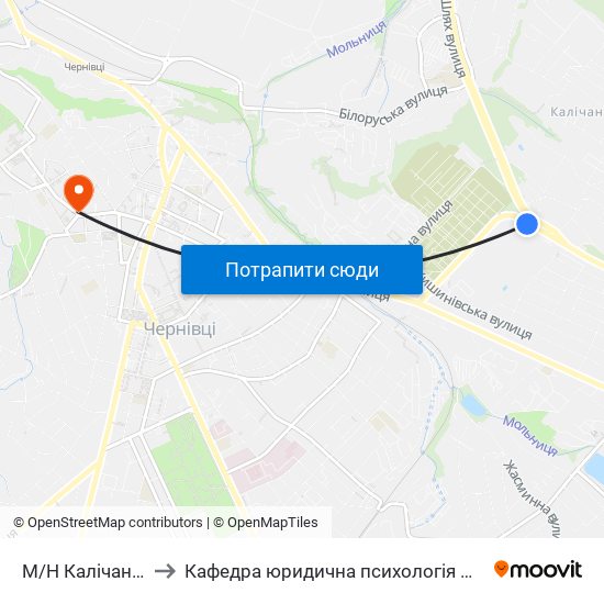 М/Н Калічанка to Кафедра юридична психологія ЧНУ map