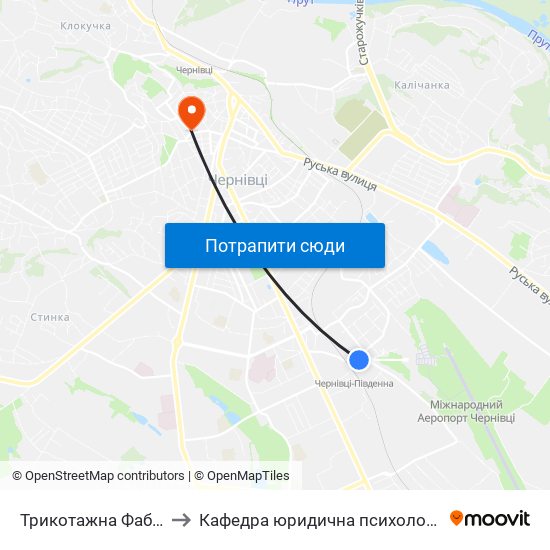 Трикотажна Фабрика to Кафедра юридична психологія ЧНУ map