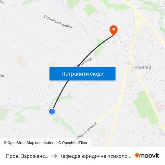 Пров. Зарожанський to Кафедра юридична психологія ЧНУ map