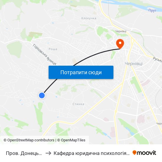 Пров. Донецький to Кафедра юридична психологія ЧНУ map