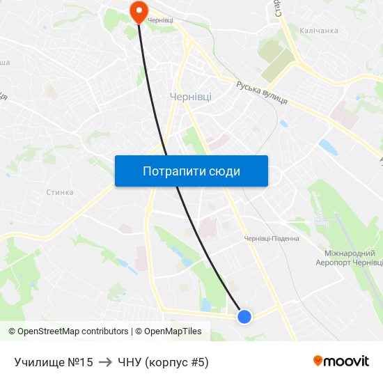 Училище №15 to ЧНУ (корпус #5) map