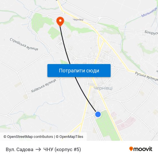 Вул. Садова to ЧНУ (корпус #5) map