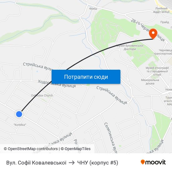 Вул. Софії Ковалевської to ЧНУ (корпус #5) map