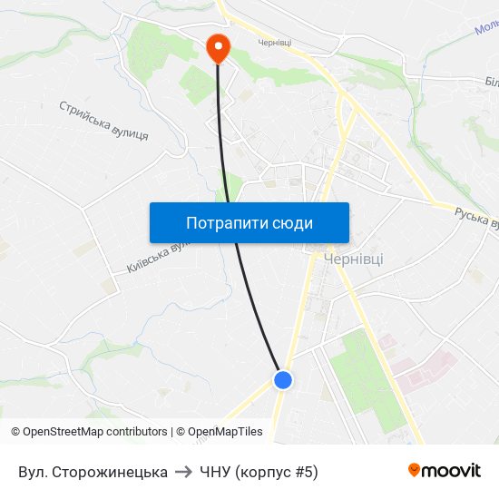 Вул. Сторожинецька to ЧНУ (корпус #5) map