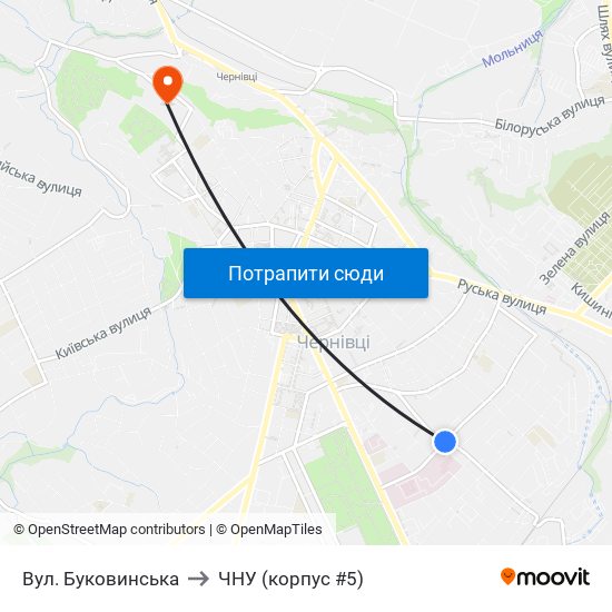 Вул. Буковинська to ЧНУ (корпус #5) map