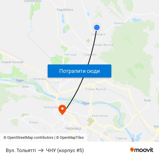 Вул. Тольятті to ЧНУ (корпус #5) map