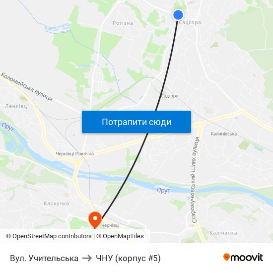 Вул. Учительська to ЧНУ (корпус #5) map