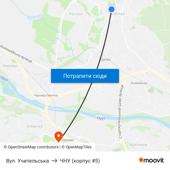 Вул. Учительська to ЧНУ (корпус #5) map