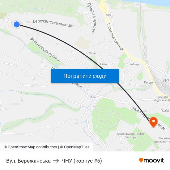 Вул. Бережанська to ЧНУ (корпус #5) map