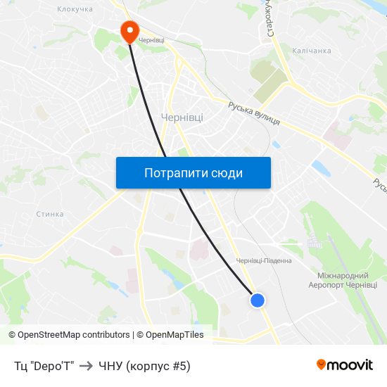 Тц "Depo'T" to ЧНУ (корпус #5) map