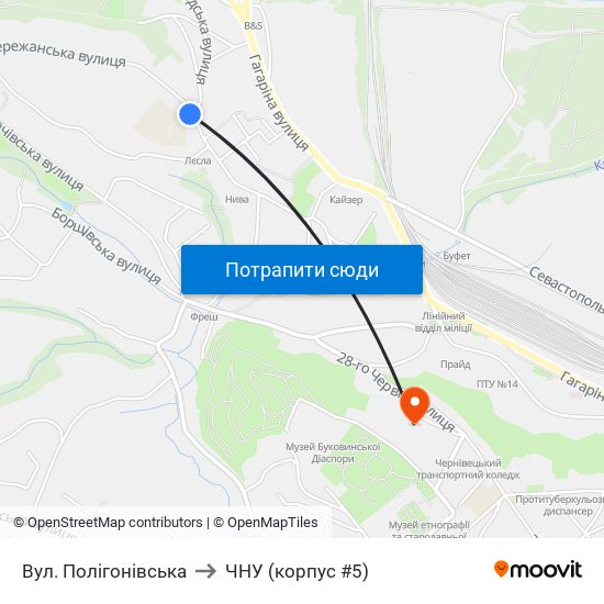 Вул. Полігонівська to ЧНУ (корпус #5) map