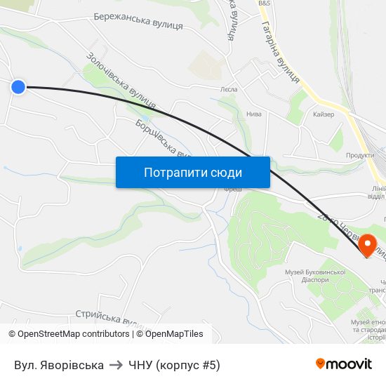 Вул. Яворівська to ЧНУ (корпус #5) map