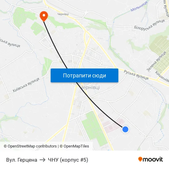 Вул. Герцена to ЧНУ (корпус #5) map