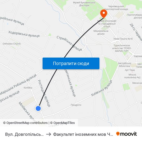 Вул. Довгопільська to Факультет іноземних мов ЧНУ map