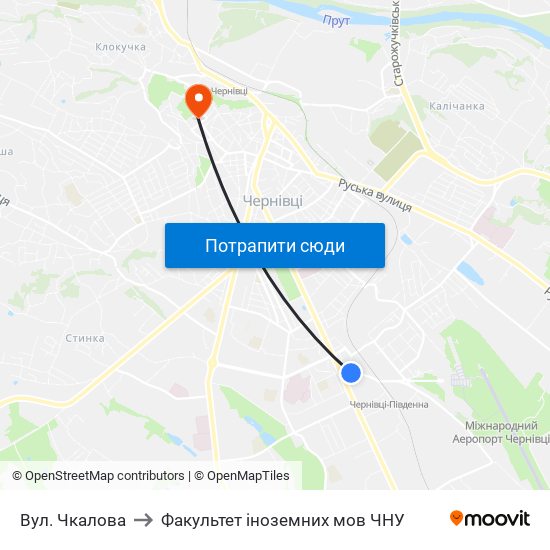 Вул. Чкалова to Факультет іноземних мов ЧНУ map