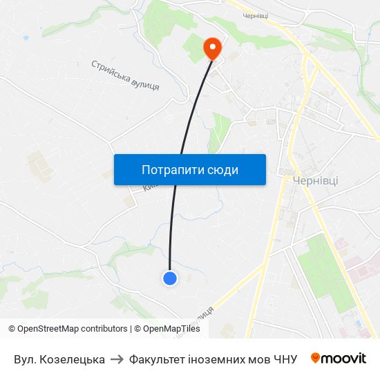 Вул. Козелецька to Факультет іноземних мов ЧНУ map