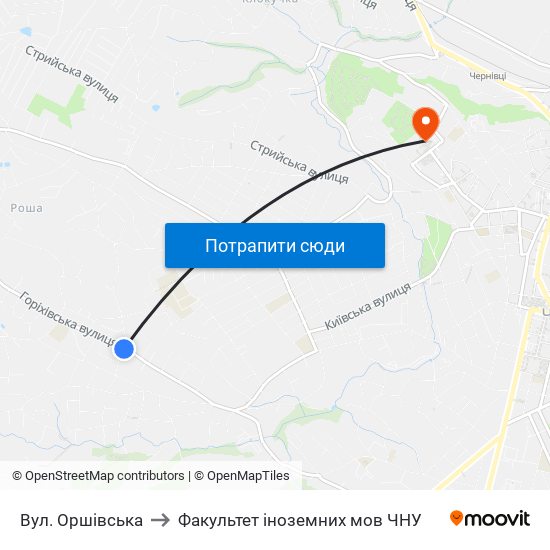 Вул. Оршівська to Факультет іноземних мов ЧНУ map