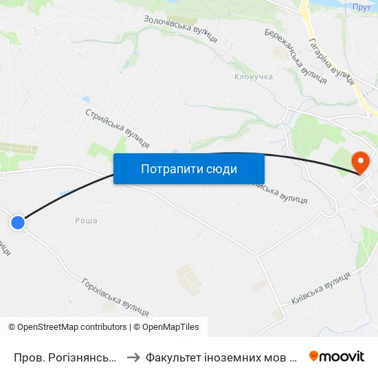 Пров. Рогізнянський to Факультет іноземних мов ЧНУ map