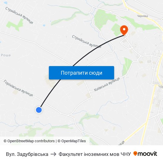 Вул. Задубрівська to Факультет іноземних мов ЧНУ map