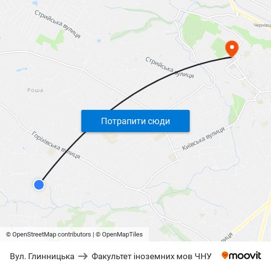 Вул. Глинницька to Факультет іноземних мов ЧНУ map