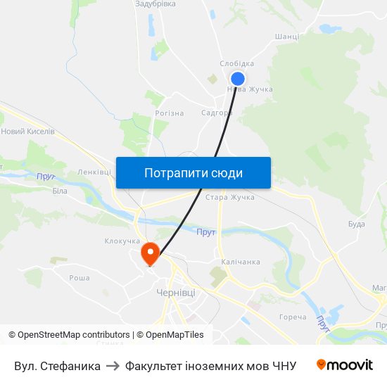 Вул. Стефаника to Факультет іноземних мов ЧНУ map