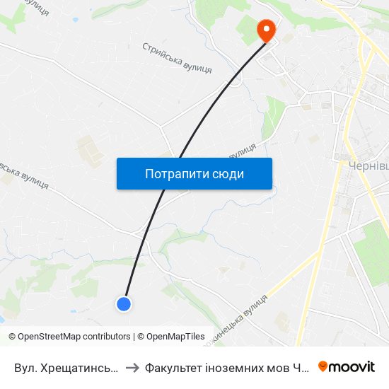 Вул. Хрещатинська to Факультет іноземних мов ЧНУ map