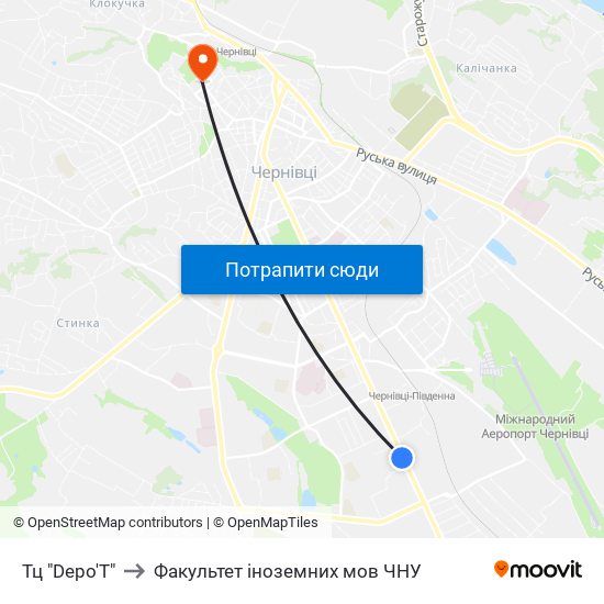 Тц "Depo'T" to Факультет іноземних мов ЧНУ map