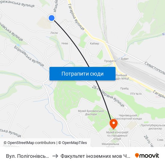 Вул. Полігонівська to Факультет іноземних мов ЧНУ map