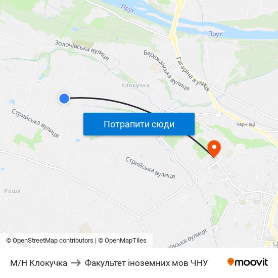 М/Н Клокучка to Факультет іноземних мов ЧНУ map