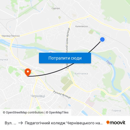 Вул. Ткачука to Педагогічний коледж Чернівецького національного університету їм. Ю. Федьковича map