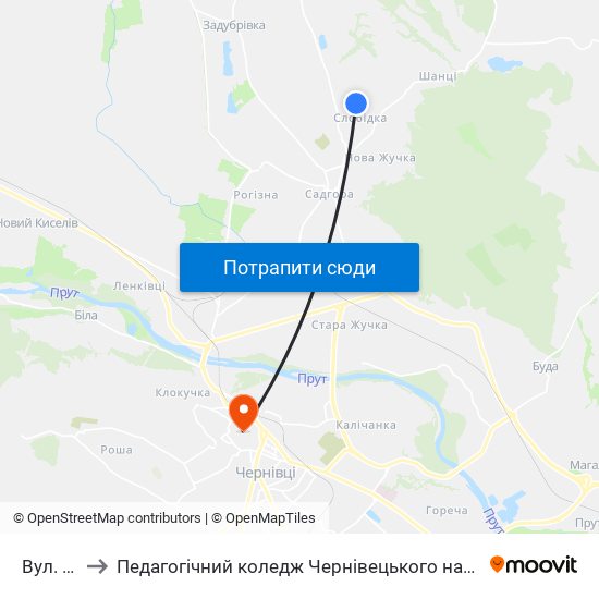 Вул. Північна to Педагогічний коледж Чернівецького національного університету їм. Ю. Федьковича map