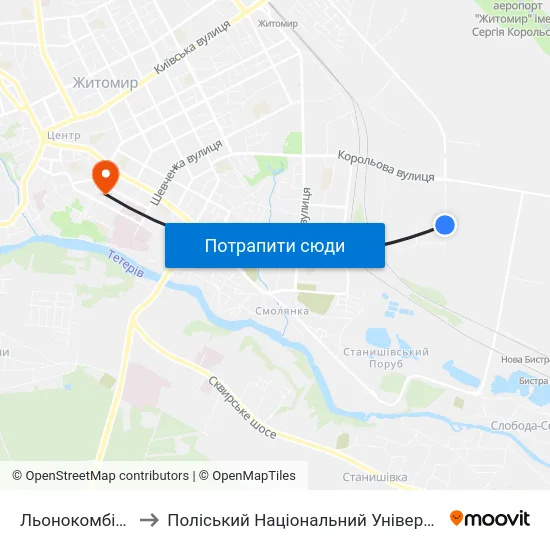 Льонокомбінат to Поліський Національний Університет map