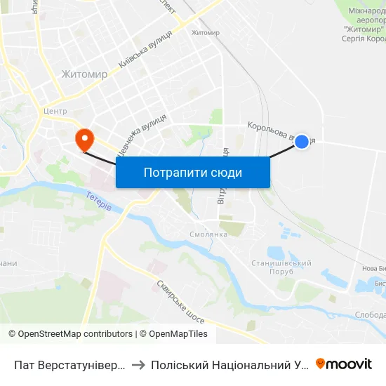 Пат Верстатуніверсалмаш to Поліський Національний Університет map