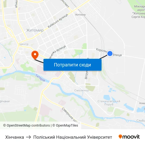 Хінчанка to Поліський Національний Університет map