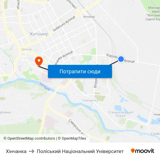 Хінчанка to Поліський Національний Університет map