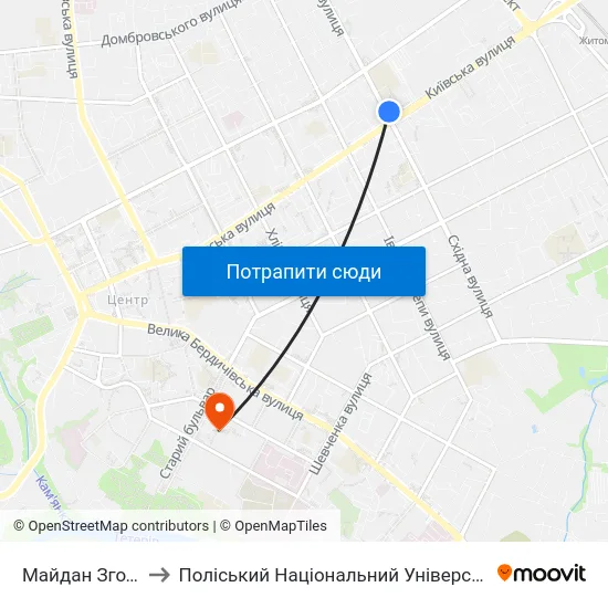 Майдан Згоди to Поліський Національний Університет map