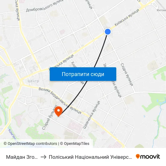 Майдан Згоди to Поліський Національний Університет map