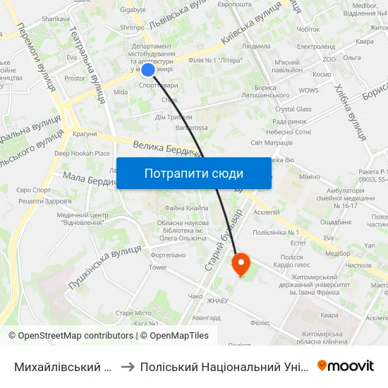 Михайлівський Собор to Поліський Національний Університет map