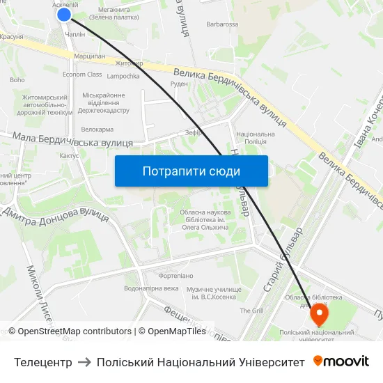 Телецентр to Поліський Національний Університет map
