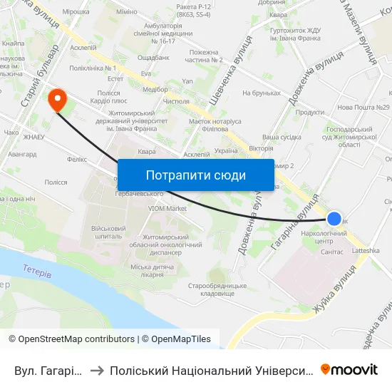 Вул. Гагаріна to Поліський Національний Університет map