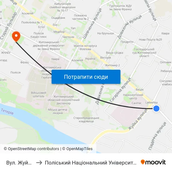 Вул. Жуйка to Поліський Національний Університет map
