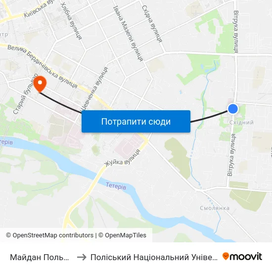 Майдан Польовий to Поліський Національний Університет map