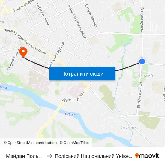 Майдан Польовий to Поліський Національний Університет map