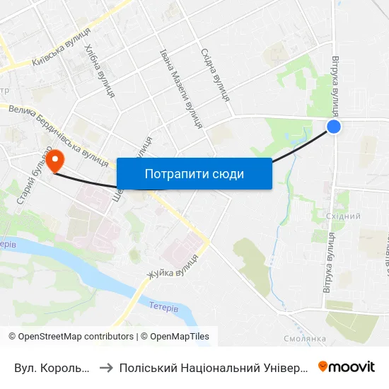 Вул. Корольова to Поліський Національний Університет map