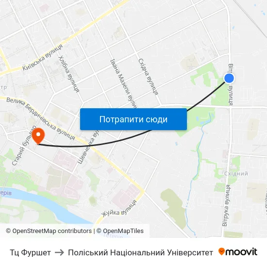 Тц Фуршет to Поліський Національний Університет map