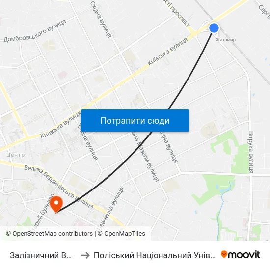 Залізничний Вокзал to Поліський Національний Університет map